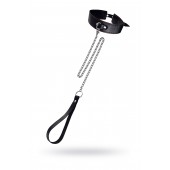 Кожаный двухслойный ошейник с красной строчкой и поводком - Pecado - купить с доставкой в Смоленске