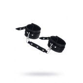 Черные двухслойные кожаные оковы с белой строчкой - Pecado - купить с доставкой в Смоленске