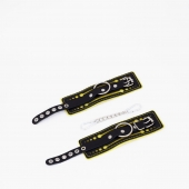 Черно-желтые кожаные наручники с жёлтой строчкой - Crazy Handmade - купить с доставкой в Смоленске