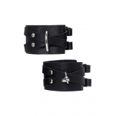 Черные кожаные оковы с двумя перекрёстными ремешками - Pecado - купить с доставкой в Смоленске