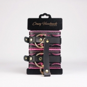 Черные кожаные оковы с розовой строчкой - Crazy Handmade - купить с доставкой в Смоленске