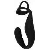 Черное эрекционное кольцо со стимуляцией промежности и анальной пробкой Cock Ring with RC Prostate Plug - Orion - в Смоленске купить с доставкой