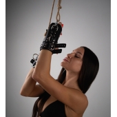 Черные высокие кожаные наручники для подвешивания - Crazy Handmade - купить с доставкой в Смоленске