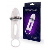 Закрытая насадка на пенис с подхватом мошонки и стимулирующими «ресничками» - Sextaz - в Смоленске купить с доставкой