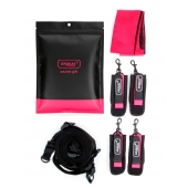 Черно-розовый эротический набор: фиксатор, оковы, наручники, повязка - Erokay - купить с доставкой в Смоленске