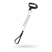 Черный узкий однослойный ошейник с серебристым поводком-цепочкой - Pecado - купить с доставкой в Смоленске