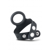 Черное эрекционное кольцо с подхватом мошонки на кнопках VS6 - Blush Novelties - в Смоленске купить с доставкой