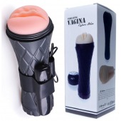 Телесный мастурбатор-вагина в черной колбе с вибрацией - Boys of Toys - в Смоленске купить с доставкой