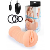Телесный двусторонний мастурбатор с вибропулей и эрекционными кольцами в комплекте - Sexy Girl - в Смоленске купить с доставкой