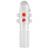 Гелевая прозрачная насадка с шариками и шипами - 14 см. - Toyfa Basic - в Смоленске купить с доставкой