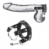 Утяжка на пенис на замочке Duo Cock And Ball Lock - BlueLine - купить с доставкой в Смоленске