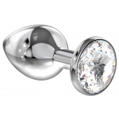 Большая серебристая анальная пробка Diamond Clear Sparkle Large с прозрачным кристаллом - 8 см. - Lola Games - купить с доставкой в Смоленске