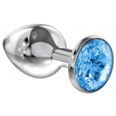 Большая серебристая анальная пробка Diamond Light blue Sparkle Large с голубым кристаллом - 8 см. - Lola Games - купить с доставкой в Смоленске