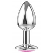Малая серебристая анальная пробка Diamond Pink Sparkle Small с розовым кристаллом - 7 см. - Lola Games - купить с доставкой в Смоленске