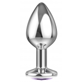 Большая серебристая анальная пробка Diamond Purple Sparkle Large с фиолетовым кристаллом - 8 см. - Lola Games - купить с доставкой в Смоленске
