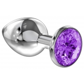 Большая серебристая анальная пробка Diamond Purple Sparkle Large с фиолетовым кристаллом - 8 см. - Lola Games - купить с доставкой в Смоленске