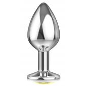 Большая серебристая анальная пробка Diamond Yellow Sparkle Large с жёлтым кристаллом - 8 см. - Lola Games - купить с доставкой в Смоленске