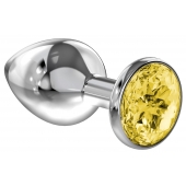 Большая серебристая анальная пробка Diamond Yellow Sparkle Large с жёлтым кристаллом - 8 см. - Lola Games - купить с доставкой в Смоленске