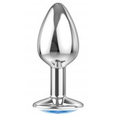 Малая серебристая анальная пробка Diamond Light blue Sparkle Small с голубым кристаллом - 7 см. - Lola Games - купить с доставкой в Смоленске