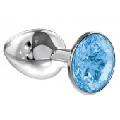 Малая серебристая анальная пробка Diamond Light blue Sparkle Small с голубым кристаллом - 7 см. - Lola Games - купить с доставкой в Смоленске
