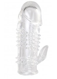 Прозрачная гелевая насадка с шипами и клиторальным отростком - 13 см. - Toyfa Basic - в Смоленске купить с доставкой