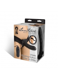 Чёрный полый страпон с вибрацией Unisex Vibrating Hollow Strap-On - 14 см. - Lux Fetish - купить с доставкой в Смоленске