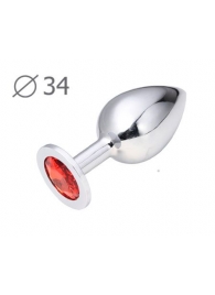 Коническая серебристая анальная втулка с красным кристаллом - 8,2 см. - Anal Jewelry Plug - купить с доставкой в Смоленске