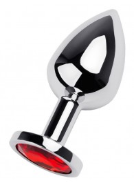 Серебристая коническая анальная пробка с красным кристаллом - 8 см. - ToyFa - купить с доставкой в Смоленске