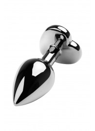 Серебристая коническая анальная пробка с красным кристаллом-сердечком - 7 см. - ToyFa - купить с доставкой в Смоленске