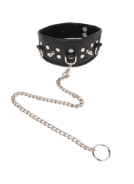 Черный ошейник с шипами и металлическим поводком-цепочкой - Notabu - купить с доставкой в Смоленске
