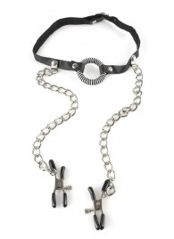 Кляп, соединенный цепочкой с клипсами для сосков - Pipedream - купить с доставкой в Смоленске