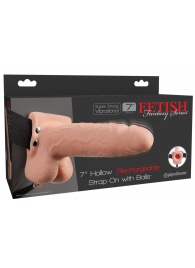 Телесный перезаряжаемый вибрострапон 7  Hollow Rechargeable Strap-on with Balls - 20,3 см. - Pipedream - купить с доставкой в Смоленске