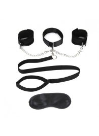 Чёрный ошейник с наручниками и поводком Collar Cuffs   Leash Set - Lux Fetish - купить с доставкой в Смоленске