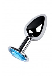 Серебристая конусовидная анальная пробка с голубым кристаллом - 7 см. - ToyFa - купить с доставкой в Смоленске