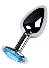 Серебристая конусовидная анальная пробка с голубым кристаллом - 7 см. - ToyFa - купить с доставкой в Смоленске