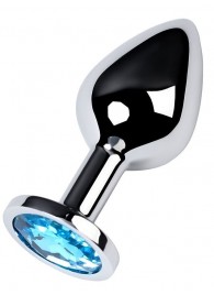 Серебристая конусовидная анальная пробка с голубым кристаллом - 8 см. - ToyFa - купить с доставкой в Смоленске