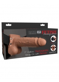 Кофейный перезаряжаемый вибрострапон 7  Hollow Rechargeable Strap-on with Balls - 20,3 см. - Pipedream - купить с доставкой в Смоленске