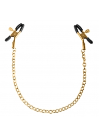Чёрные с золотом зажимы на соски Gold Chain Nipple Clamps - Pipedream - купить с доставкой в Смоленске