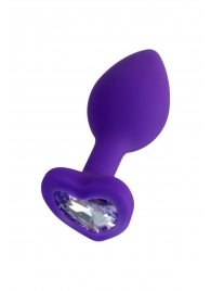 Фиолетовая анальная втулка Diamond Heart с прозрачным кристаллом - 7 см. - ToyFa - купить с доставкой в Смоленске