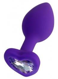 Фиолетовая анальная втулка Diamond Heart с прозрачным кристаллом - 7 см. - ToyFa - купить с доставкой в Смоленске