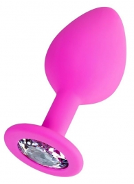 Розовая анальная втулка Brilliant с прозрачным кристаллом - 8 см. - ToyFa - купить с доставкой в Смоленске