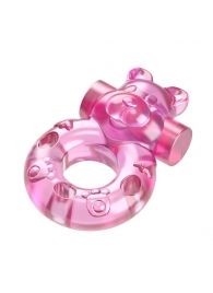 Розовое эрекционное виброкольцо на пенис Pink Bear - Baile - в Смоленске купить с доставкой