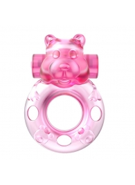 Розовое эрекционное виброкольцо на пенис Pink Bear - Baile - в Смоленске купить с доставкой
