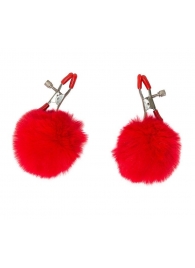 Зажимы на соски Angelic с красными меховыми шариками - Lola Games - купить с доставкой в Смоленске
