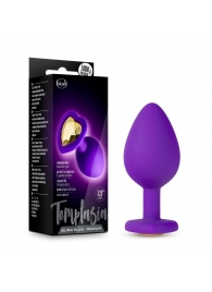 Фиолетовая анальная пробка Bling Plug Medium с золотистым стразом - 8,3 см. - Blush Novelties - купить с доставкой в Смоленске