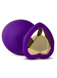 Фиолетовая анальная пробка Bling Plug Large с золотистым стразом - 9,5 см. - Blush Novelties - купить с доставкой в Смоленске