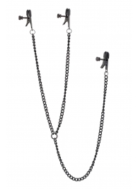 Черные зажимы на соски и клитор на цепочке DELUXE NIPPLE   CLIT CLAMPS - Dream Toys - купить с доставкой в Смоленске