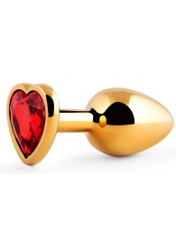 Золотистая анальная пробка с красным стразом-сердечком - 8 см. - Anal Jewelry Plug - купить с доставкой в Смоленске