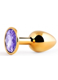 Золотистая анальная пробка с фиолетовым стразом - 7,2 см. - Anal Jewelry Plug - купить с доставкой в Смоленске