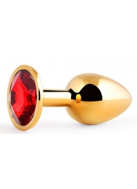Золотистая анальная пробка с красным стразом - 7,2 см. - Anal Jewelry Plug - купить с доставкой в Смоленске
